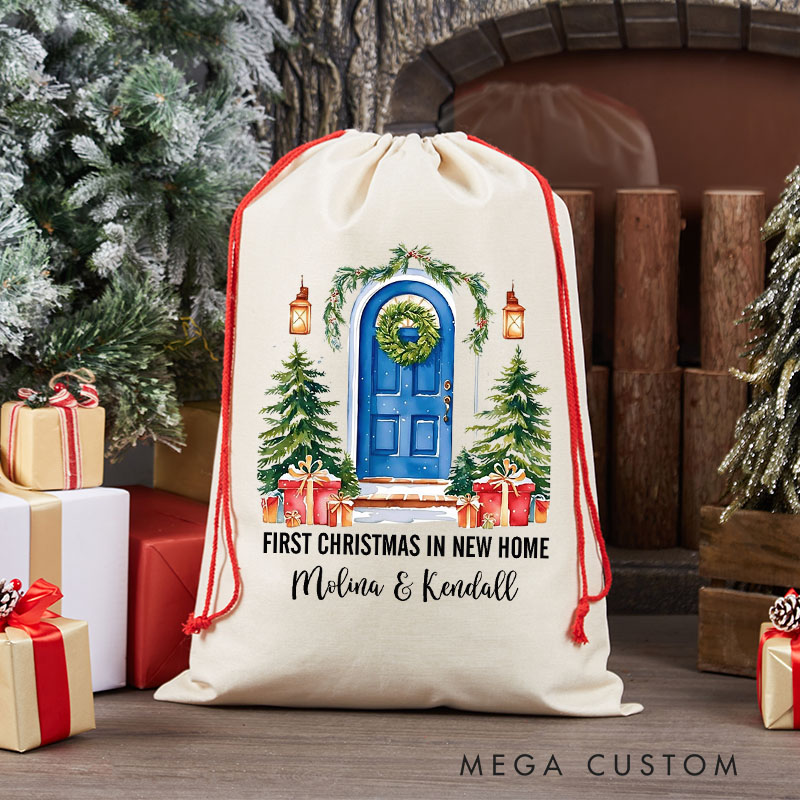 Personalized First Christmas in New Home Gift Bag Custom Christmas Sack with Name Holiday Decoration New Home Keepsake Gift