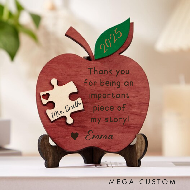 Personalized Teacher Apple Puzzle Desk Sign Thank You for Being an Important Piece of My Story Design Appreciation Gift for Teachers 