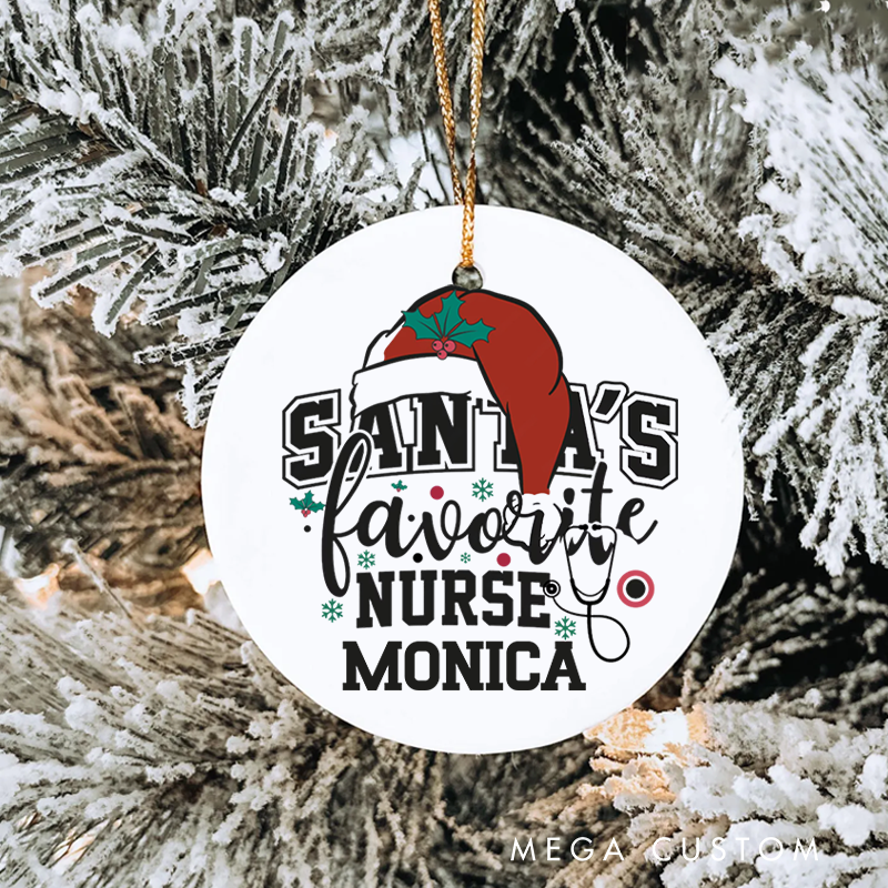 Personalized Nurse Christmas Ornament Santa's Favorite Nurse Design Christmas Ornament New Nurse Gift Funny Nursing Gifts