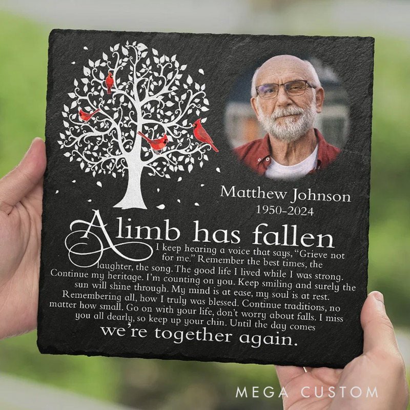 Personalized Memorial Garden Stone with Photo A Limb has Fallen Memorial Grave Marker Sympathy Gift for Loss of Loved One