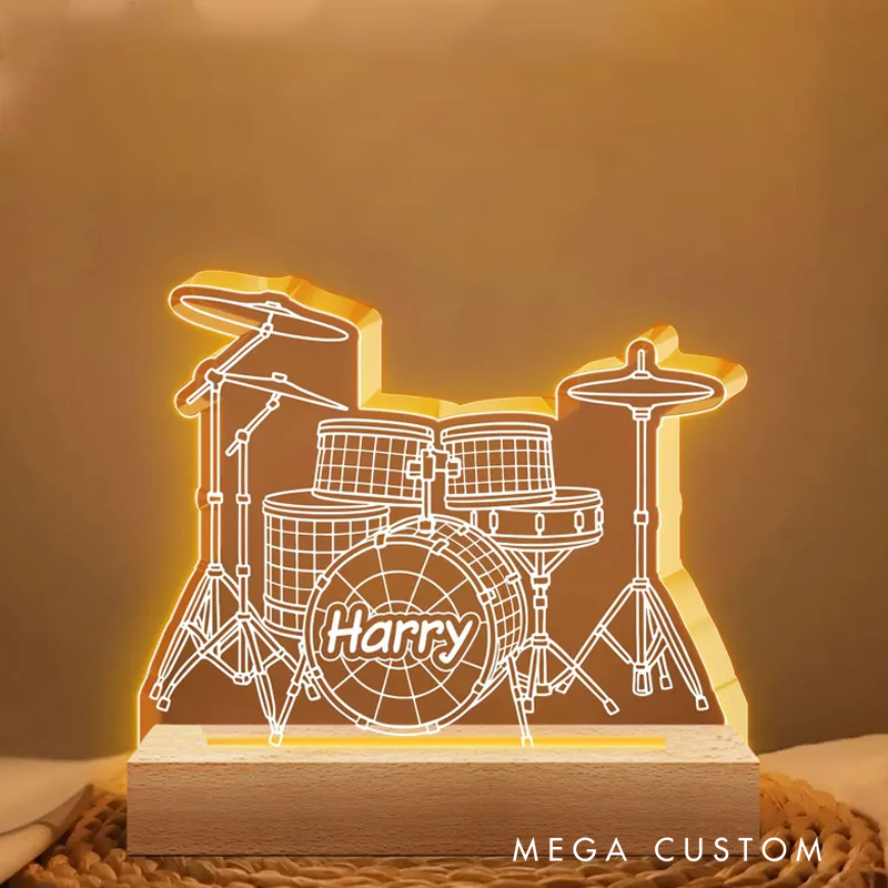 Personalized Drum Night Light Custom Name Drum Lamp Gifts Drum Player Music Night Light