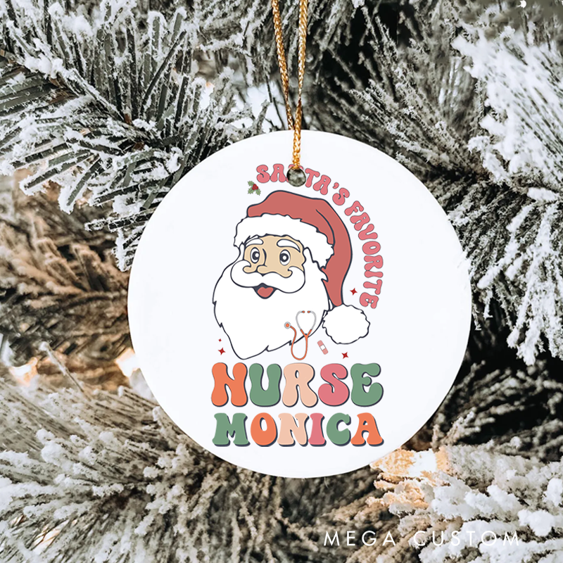 Personalized Nurse Christmas Ornament Santa's Favorite Nurse Design Christmas Ornament New Nurse Gift Funny Nursing Gifts