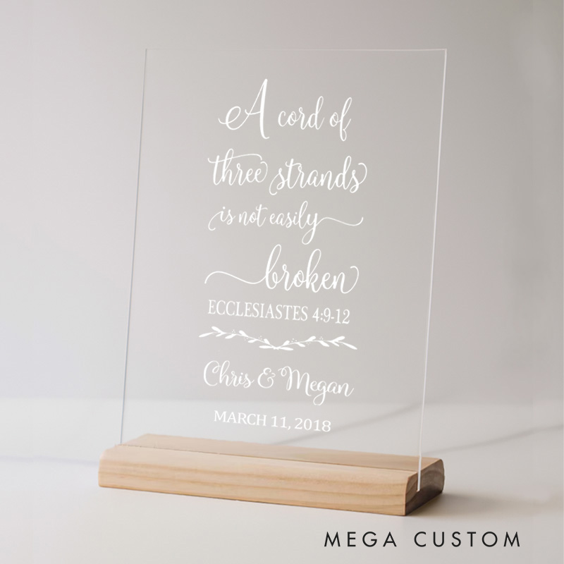Personalized Ecclesiastes 4:9-12 Acrylic Sign with Name and Date Bible Verse Sign Wedding Gift for Christians