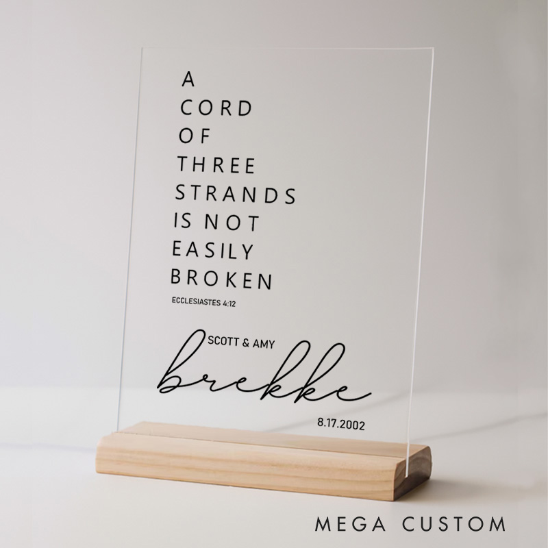 Personalized Bible Verse Ecclesiastes 4:9-12 Acrylic Sign with Custom Name and Date Acrylic Plaque Wedding Gift for Christians