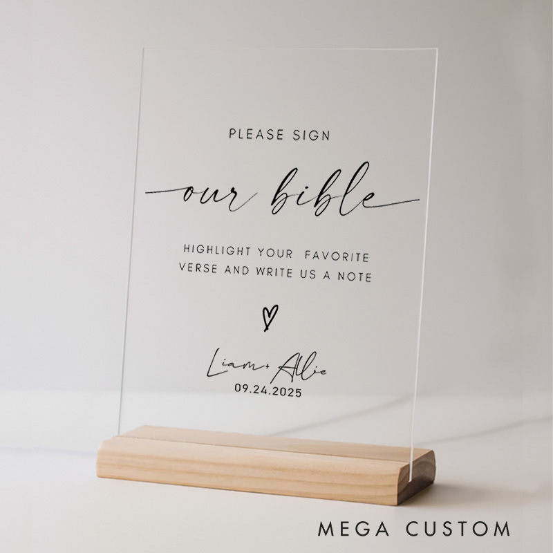 Personalized Wedding Guest Book Bible Sign Acrylic Wedding Ornament with Name and Date Christian Wedding Gift Home Decor Gift