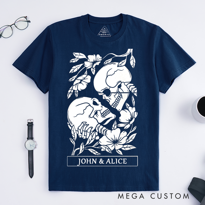 Personalized Tarot Lovers Classic T-Shirts Simple black and white style The Lovers  Skeleton Tarot Card  T-shirts Gift for Lover