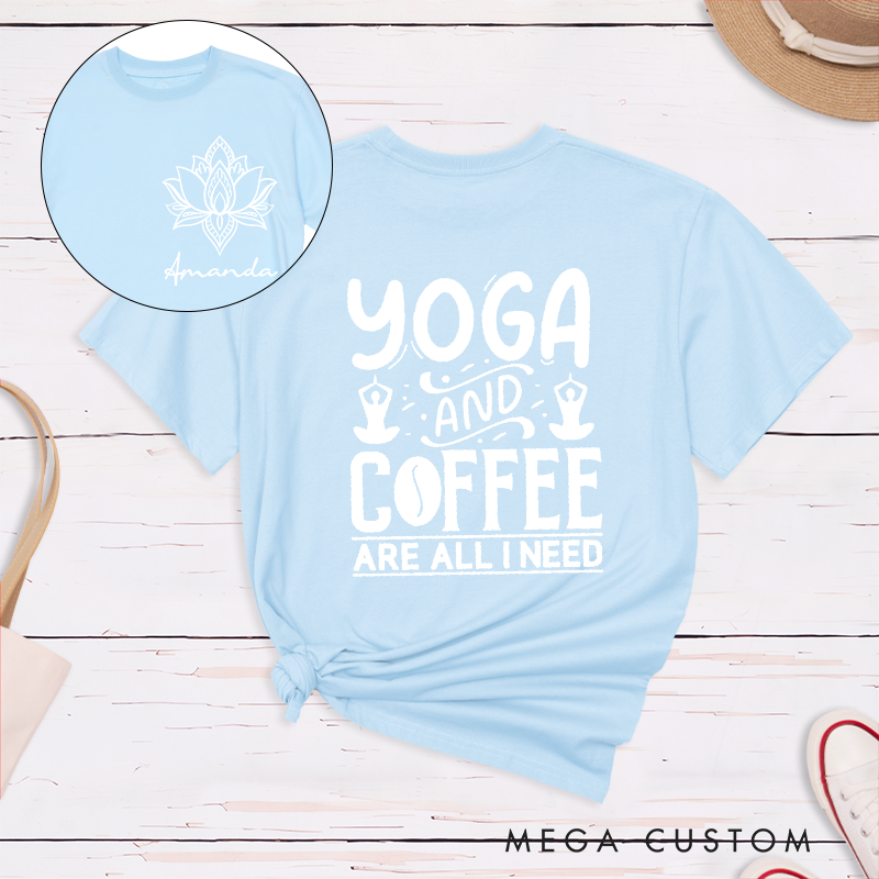 Personalized Yoga Chakra T-Shirt with Yoga and Coffee Quote Design Perfect Gift for Yoga Lover and Meditation