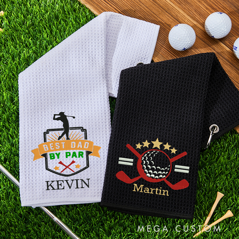 Personalized Golf Towel with Embroidered Name and Icon Design 