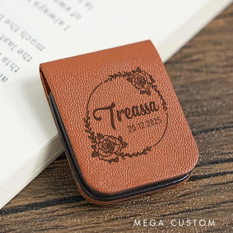 Personalized Floral Magnetic Bookmark Engraved Leather Bookmark Clip with Name Book Lover Gift Bookish Gift Reader Gift Librarian Gift