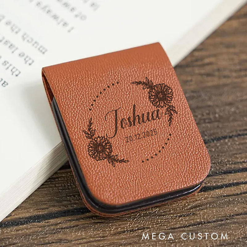 Personalized Flower Wreath Magnetic Bookmark Clip Engraved Leather Bookmark with Name Book Lover Bookmark Librarian Gift Reading Lover Gift Bookish Gift 