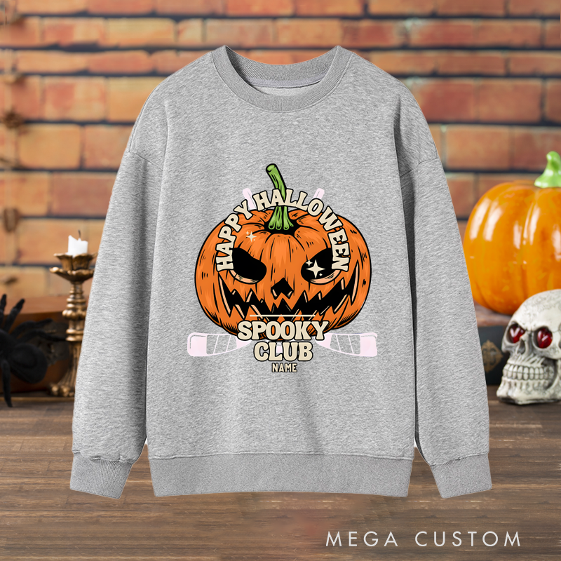 Personalized Halloween Pumpkin Sweatshirt with Spooky Club Theme and Custom Name Design