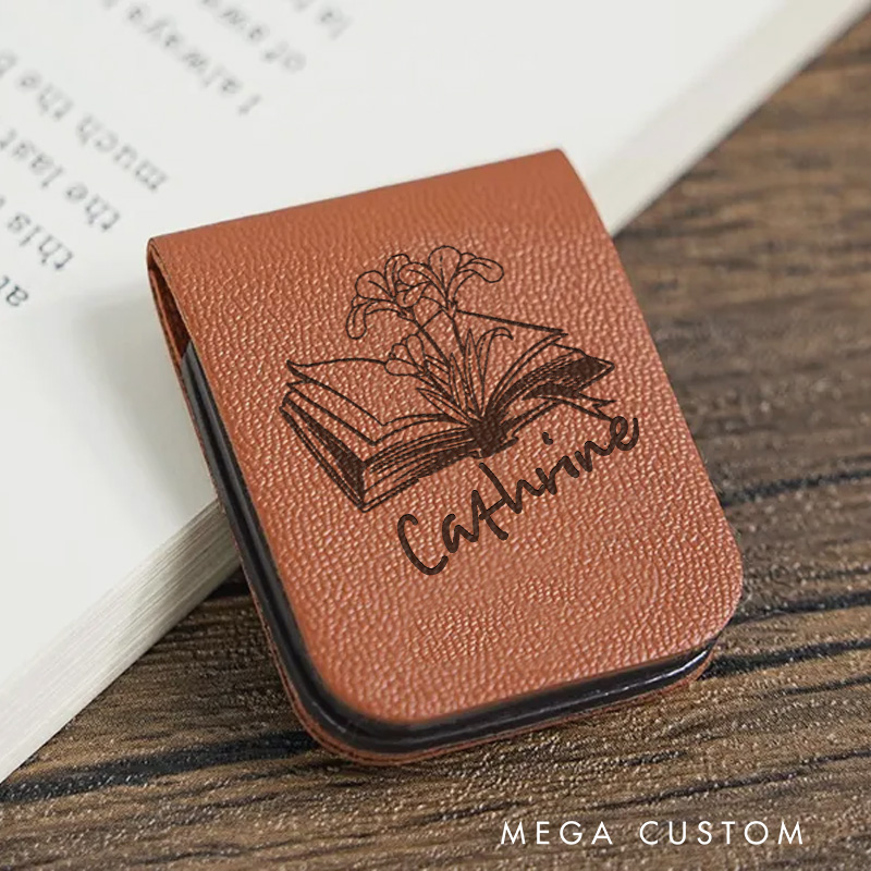 Personalized Floral Magnetic Bookmark Clip Engraved Leather Bookmark with Name Library Bookmark Bookish Bookmark Librarian Gift Reading Gift Book Lover Gift 