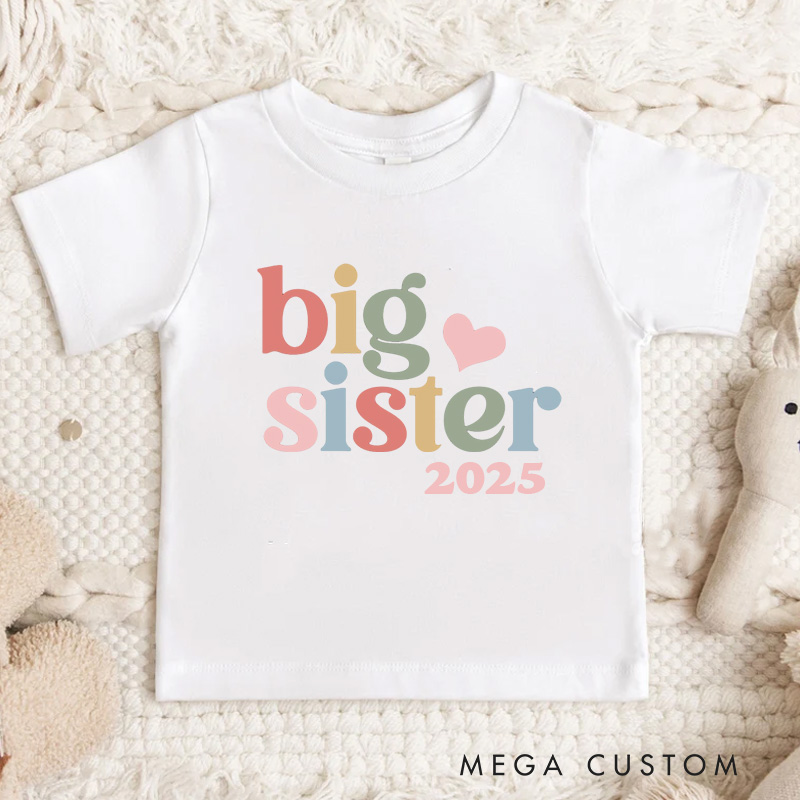 Personalized Big Sister Pastel Text Kids T-Shirt 