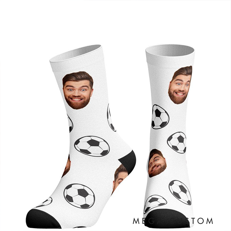 Personalized Soccer Socks with Custom Face Design and Football Pattern Unique Gift for Sports Fans