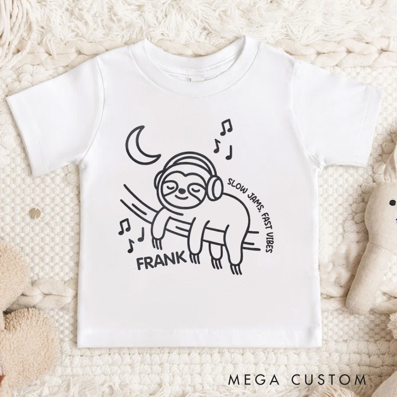 Personalized Sloth Relaxing Under Moon Kids T-Shirt