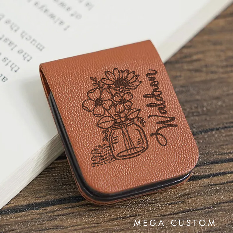 Personalized Vase and Book Magnetic Bookmark with Name Engraved Leather Bookmark Clip for Her Book Lover Gift for Librarian Gift