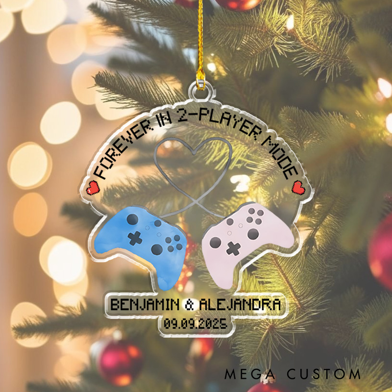 Personalized Forever in 2 Player Mode Gamer Couple Christmas Ornament Couple Gaming Gift for Geek Game Lover