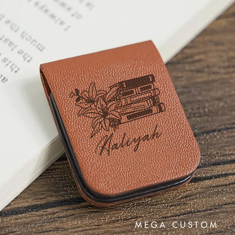 Personalized Lily Book Magnetic Bookmark Engraved Leather Bookmark Clip with Name Bookmark for Women Book Lover Gift for Bookish Gift