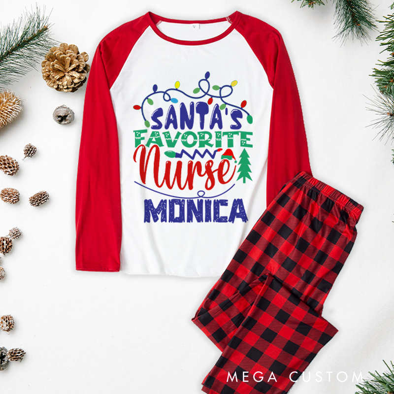 Personalized Nurse Christmas Pajama Sets Custom Santa's Favorite Nurse Design Pajamas Xmas Gift