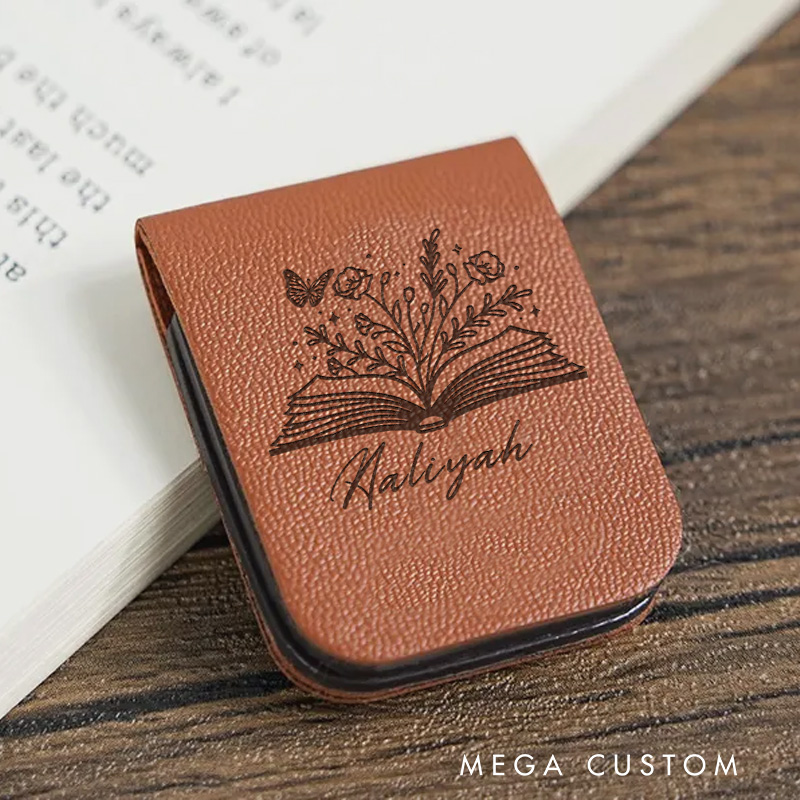 Personalized Book Flower and Butterfly Magnetic Bookmark Engraved Leather Name Bookmark Clip for Women Book Lover Gift for Reading Lover Gift