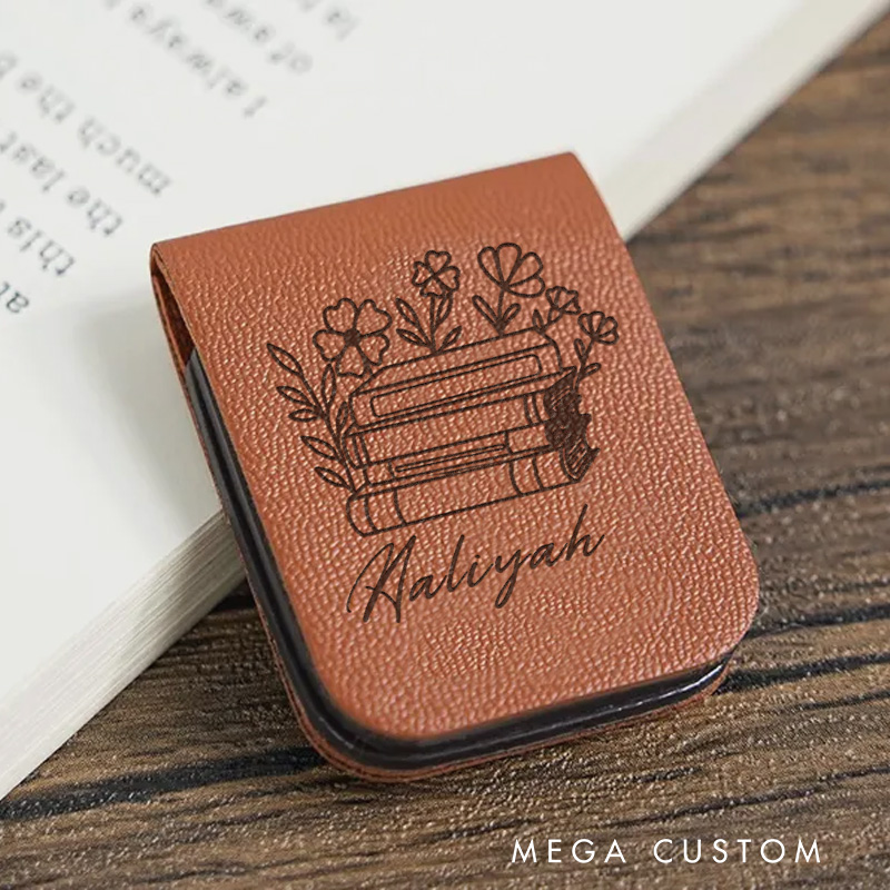 Personalized Book Flower Magnetic Bookmark Engraved Leather Name Bookmark Clip for Women Bookmark Book Lover Gift for Bookish Gift