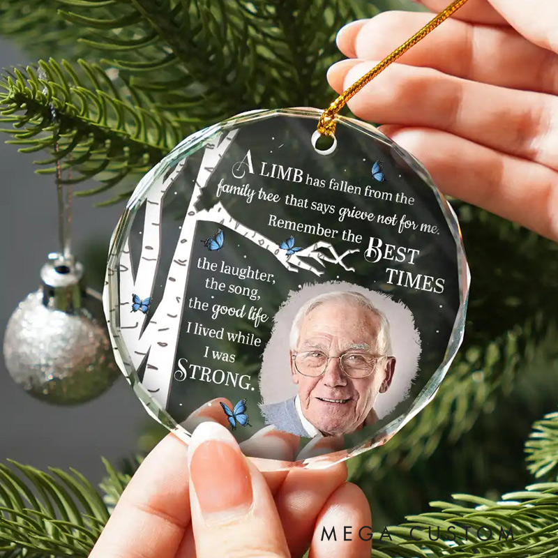Personalized Memorial Photo Ornament A Limb Has Fallen Ornament Circle Glass Ornament Sympathy Gift