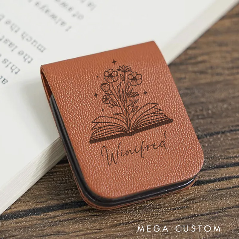 Personalized Book and Flower Magnetic Bookmark Engraved Leather Bookmark Clip with Name Women Bookmark Book Lover Gift for Librarian Gift