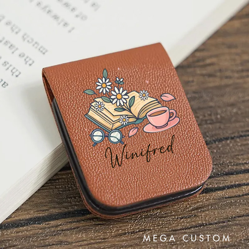 Personalized Book Flower and Coffee Magnetic Bookmark Engraved Leather Name Bookmark Clip Women Bookmark Book Lover Gift for Reading Gift