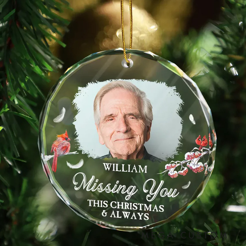 Personalized Memorial Photo Ornament First Christmas In Heaven Ornament Circle Glass Ornament Sympathy Gift