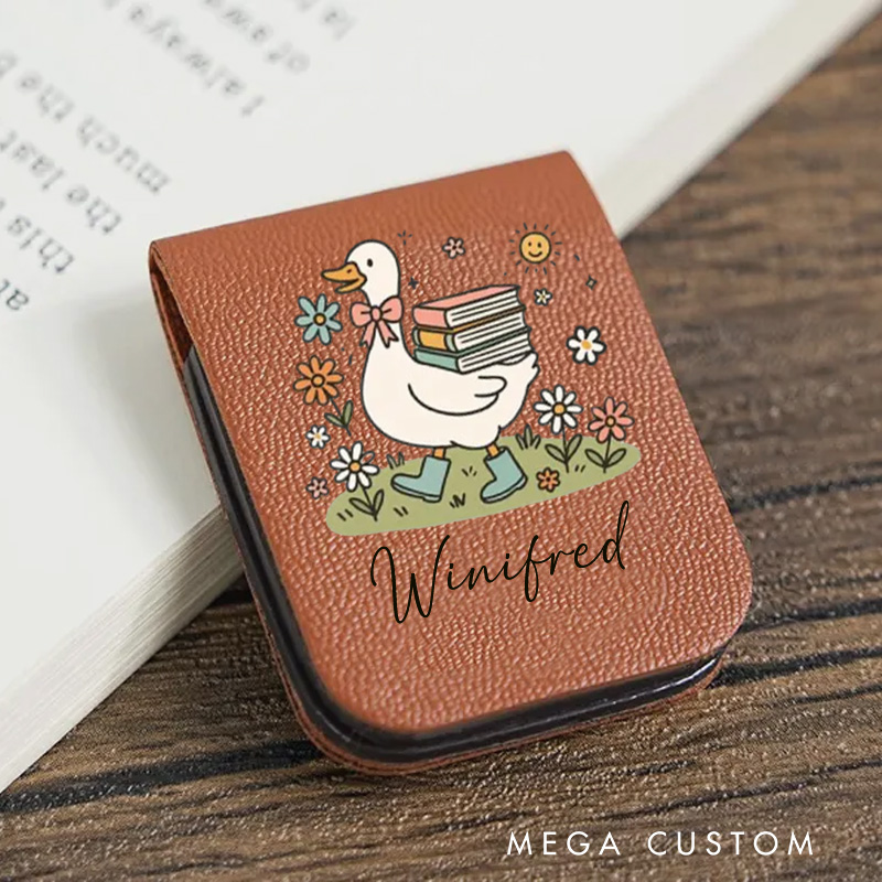Personalized Duck Book and Flower Magnetic Bookmark Engraved Leather Bookmark Clip with Name Women Bookmark Book Lover Gift for Reading Gift