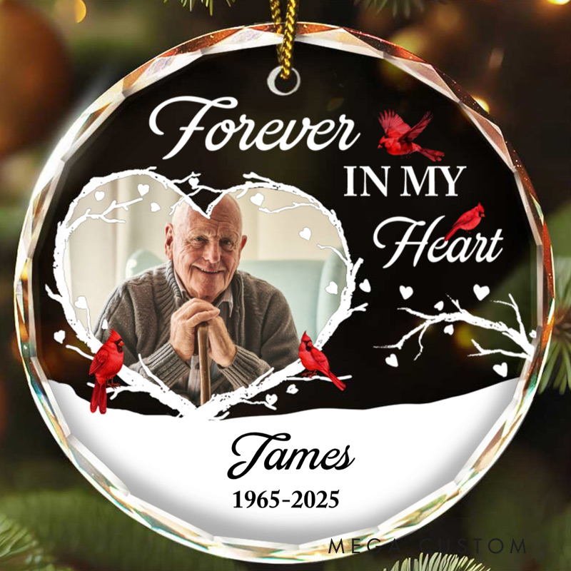 Personalized Memorial Photo Ornament A Piece Of My Heart Is In Heaven Memorial Ornament Circle Glass Ornament Sympathy Gift