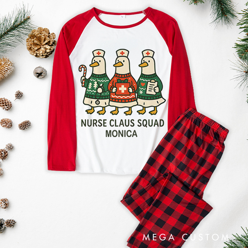 Personalized Nurse Christmas Pajama Sets Custom Nurse Claus Squad Design Pajamas Xmas Gift