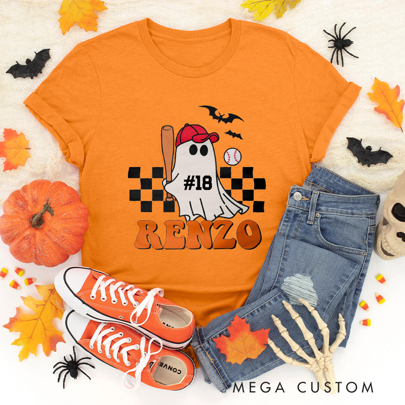 Personalized Ghost Baseball T-Shirt with Custom Name and Number  