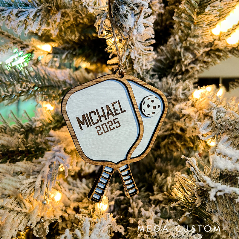 Personalized Pickleball Paddle Christmas Ornament with Custom Name and Year