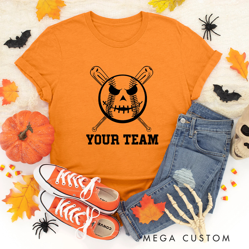 Personalized Skull Baseball T-Shirt with Custom Team Name