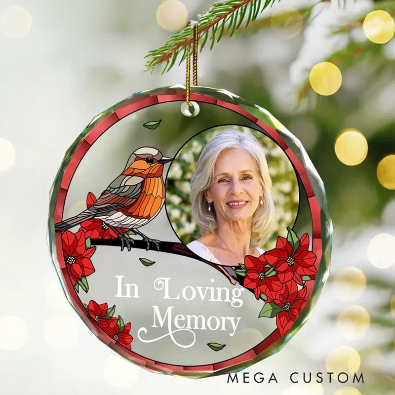 Personalized Memorial Photo Ornament Cardinal I am Always with You Memorial Ornament Circle Glass Ornament Sympathy Gift