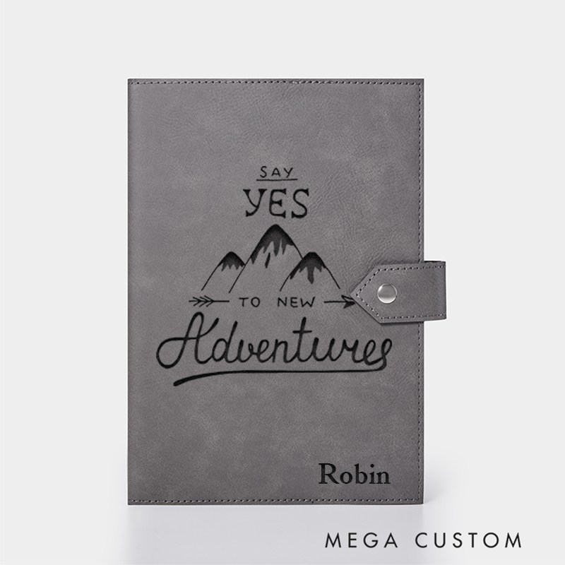 Personalized Say Yes to New Adventures Leather Notebook for Traveling Lovers Leather Journal Travel Gift