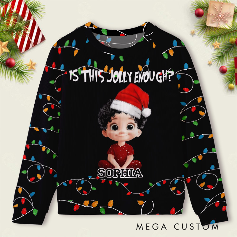 Personalized Is This Jolly Enough Festive Photo Kids Ugly Christmas Sweater 