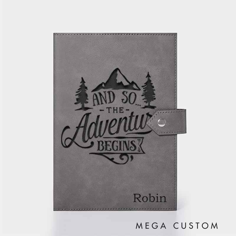 Personalized And So the Adventure Begins Leather Notebook for Traveling Lovers Leather Journal Travel Gift