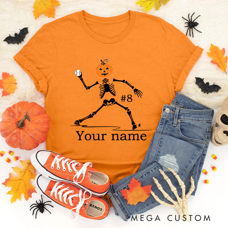 Personalized Skeleton Pitcher T-Shirt with Custom Name and Number 