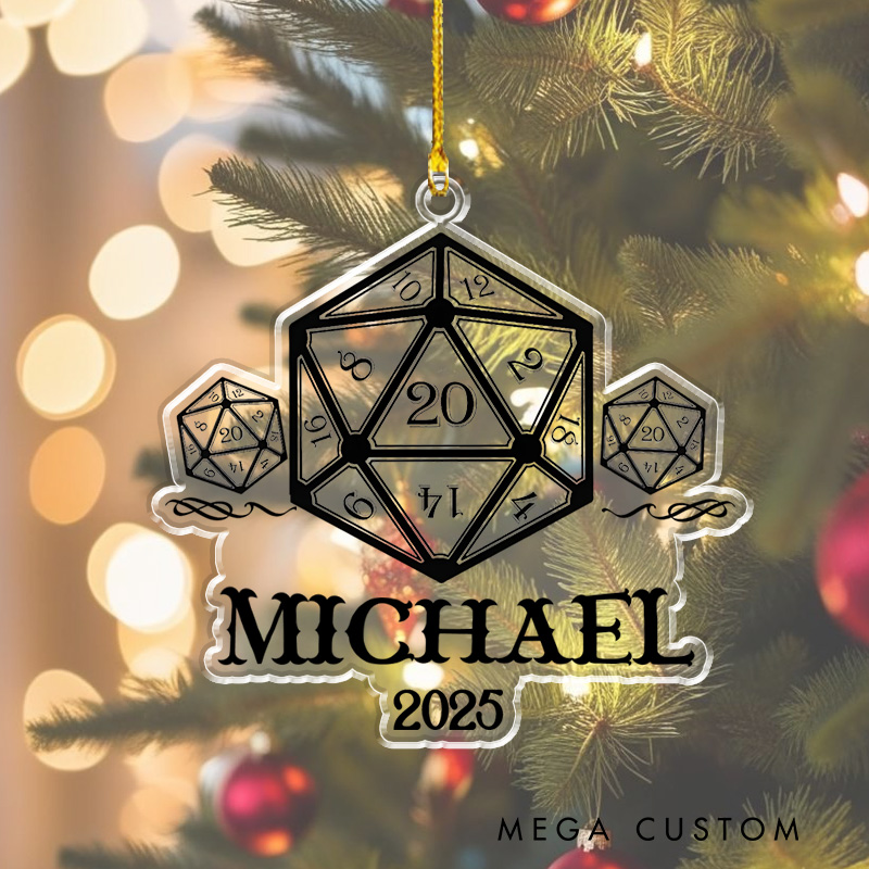 Personalized D20 Dice for Rpg Enthusiasts Christmas Ornament Role Playing Enthusiasts Christmas Ornament Gift Game Geek Lover