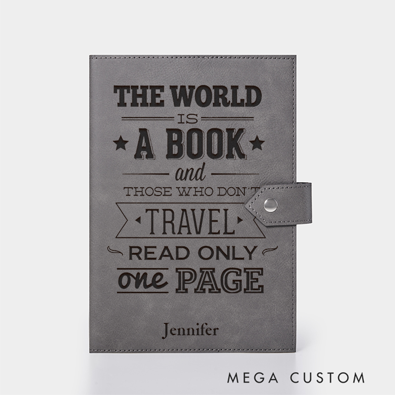 Personalized The World Is a Book Leather Notebook for Traveling Lovers Leather Journal Travel Gift