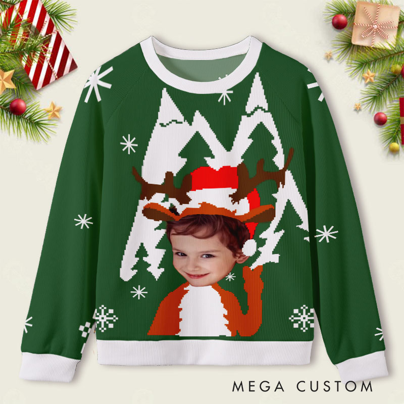 Personalized Green Reindeer and Snowflakes Holiday Cheer Ugly Sweater Shirt