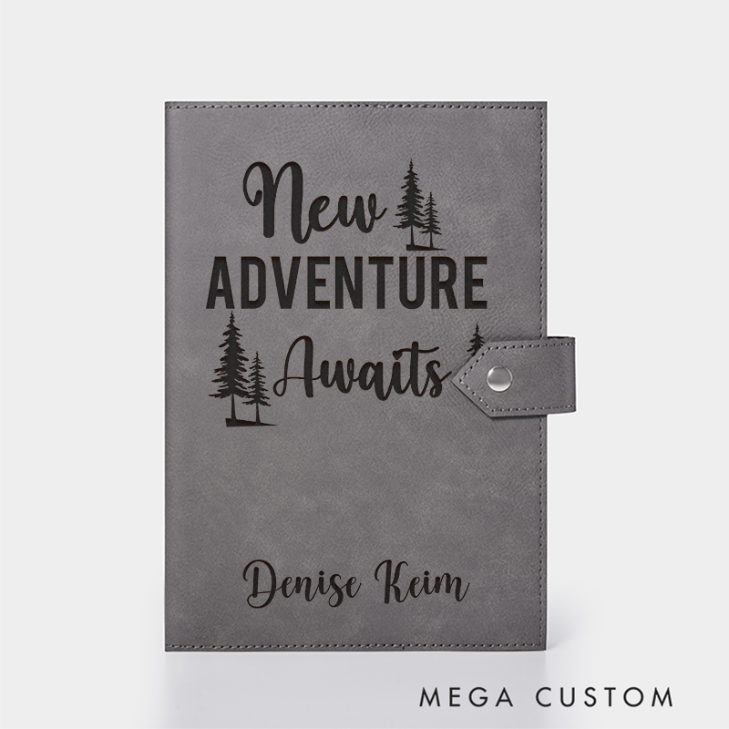 Personalized New Adventure Awaits Leather Notebook for Traveling Lovers Leather Journal Travel Gift