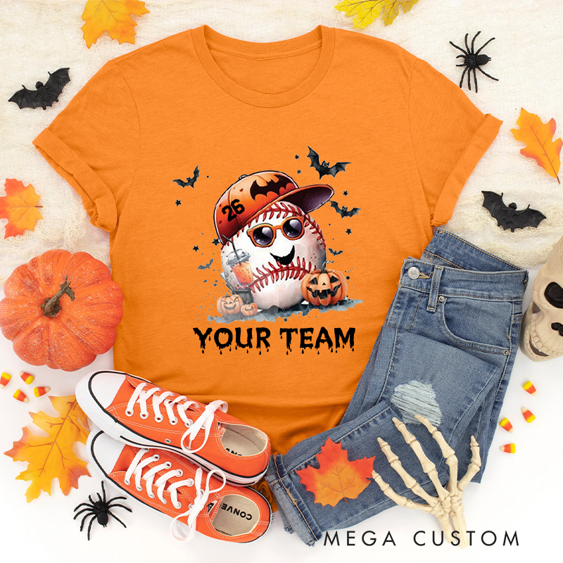 Personalized Baseball Pumpkin T-Shirt with Custom Team Name 