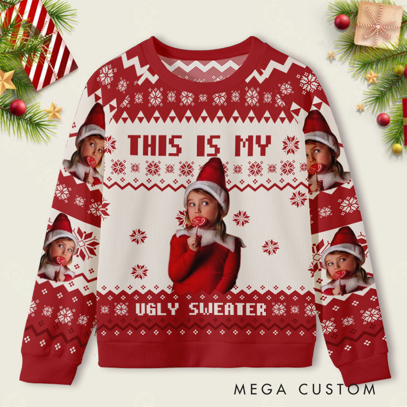 Personalized Photo Christmas Magic Festive Vibes Ugly Sweater Shirt