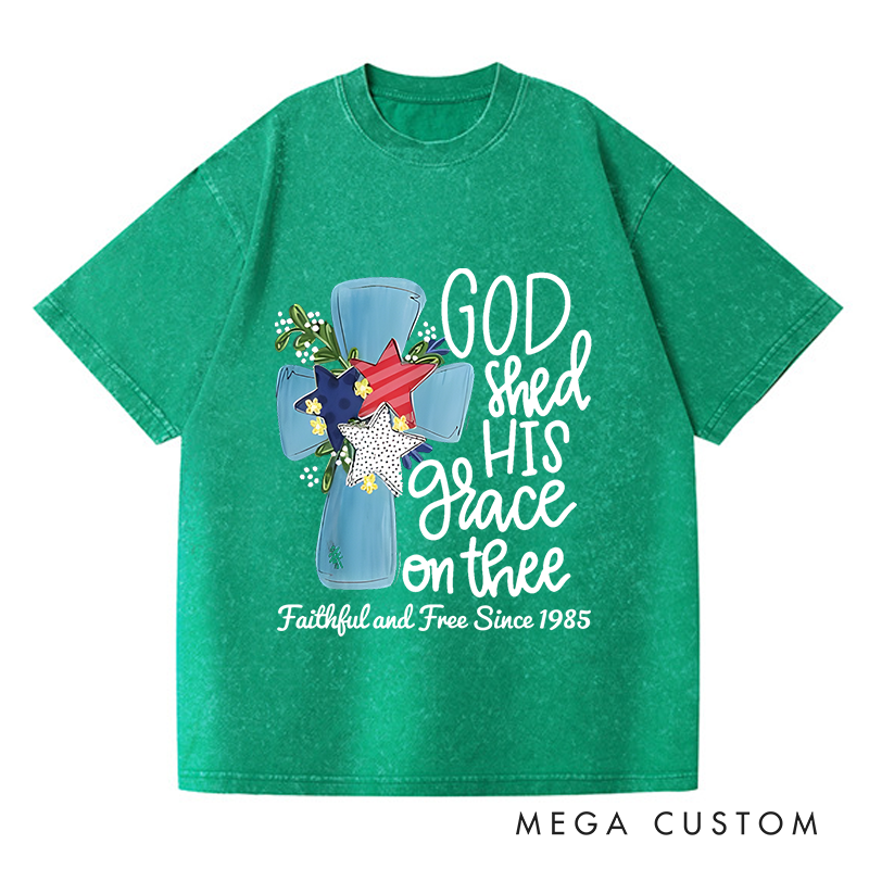 Personalized Washed T-Shirts God Shed His Grace on Thee Patriotic Cross T-Shirt