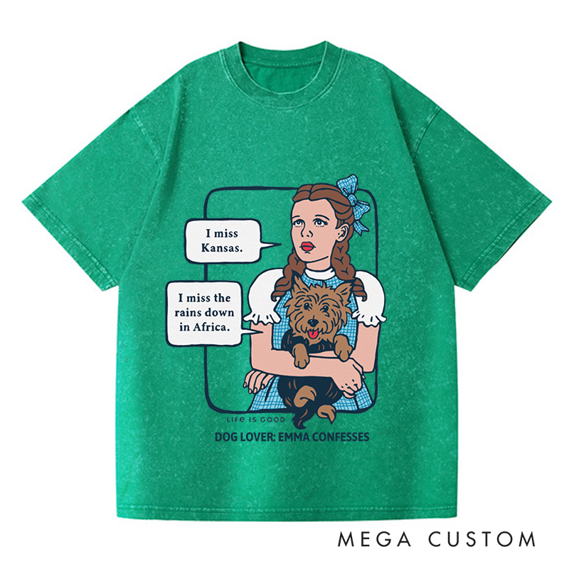 Personalized Washed T-Shirts Whimsical Dog Lover Retro Design and Music Lover T-Shirt