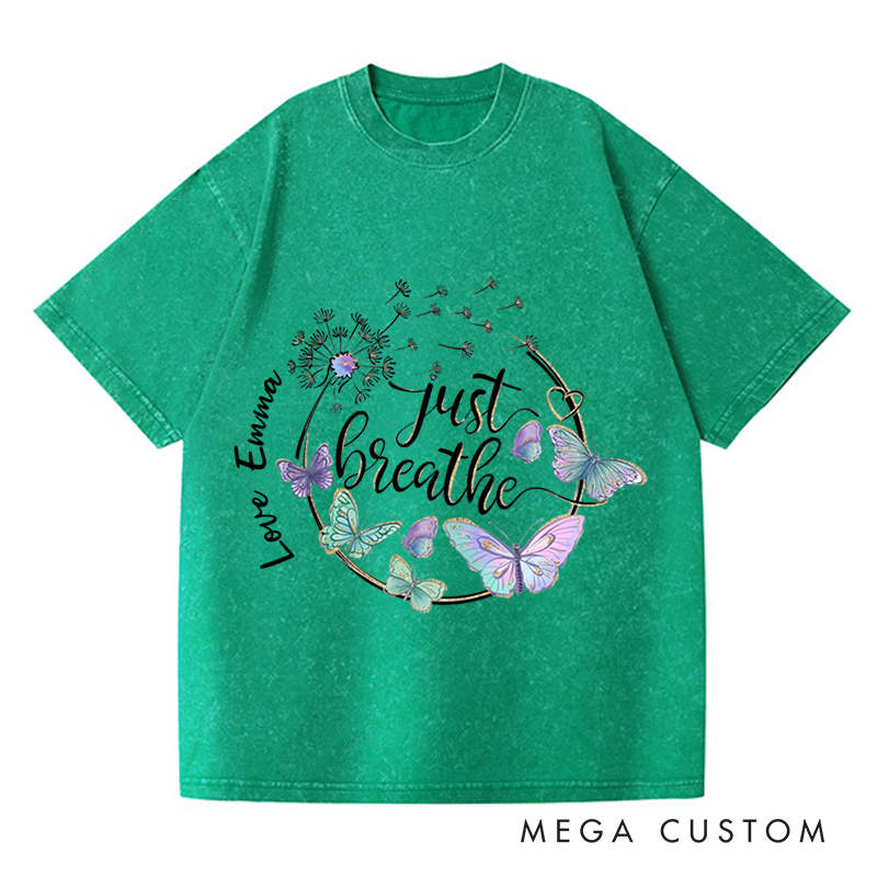 Personalized Just Breathe Butterfly and Dandelion Art T-Shirt