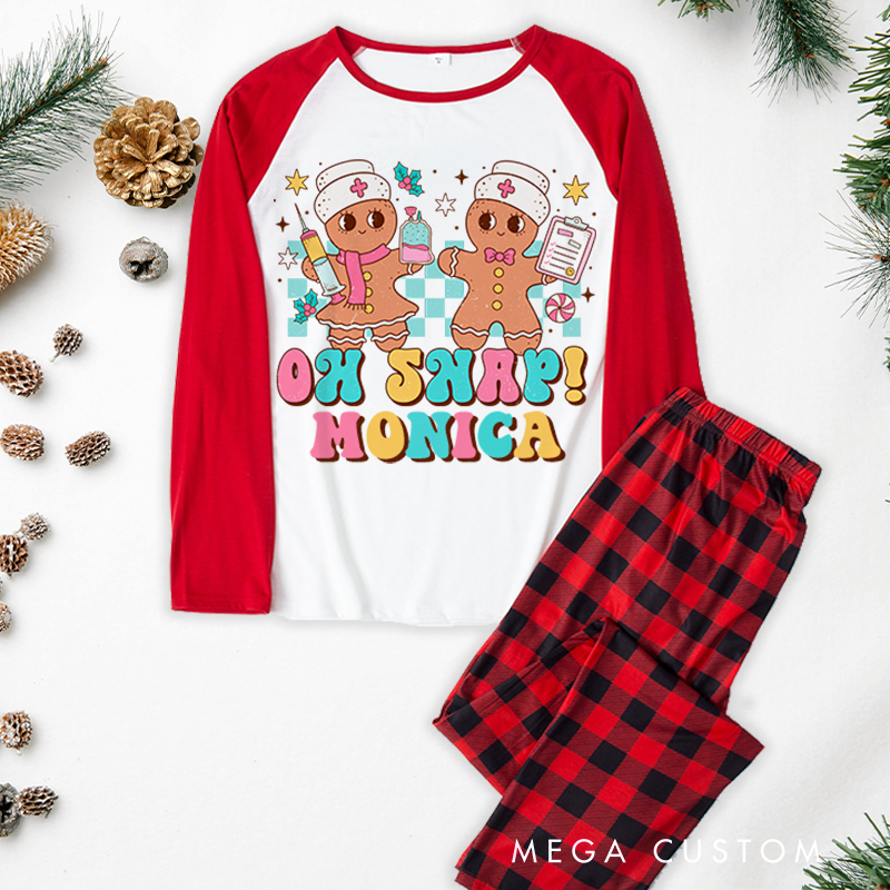 Personalized Nurse Christmas Pajama Sets Custom Oh Snap Nurse Gingerbread Christmas Design Pajamas Xmas Gift